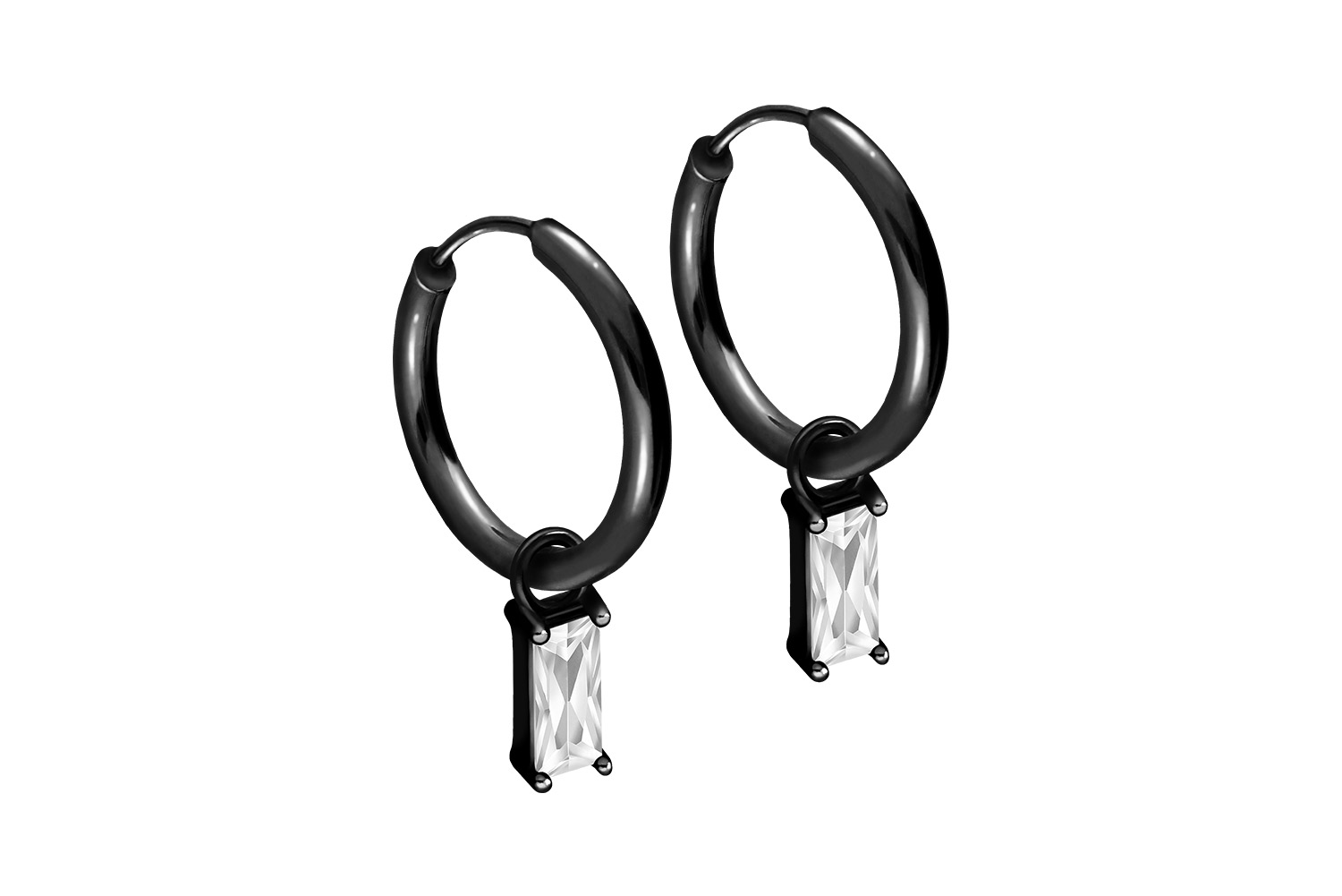 Chirurgenstahl Ohrclicker Creolen EINGEFASSTES KRISTALLRECHTECK von Piercingline